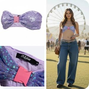 Jaded London Purple Sequin Bandeau Crop Top Y2K Rave Festival Size SM. 2000s